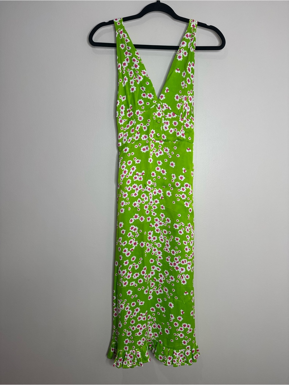 NWT Faithfull The Brand Emili Sun Green Floral Print Satin Midi Slip Dress 4 US - Picture 2 of 11